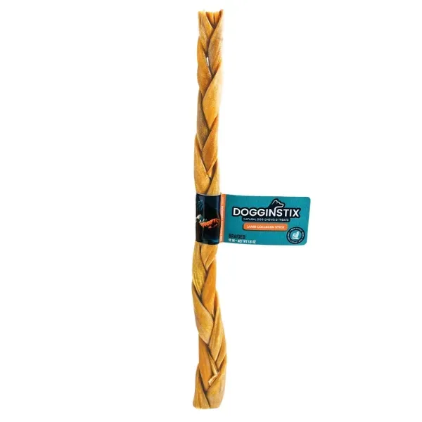 DOGGINSTIX Braided Lamb Collagen Natural Dog Chews 12&quot;