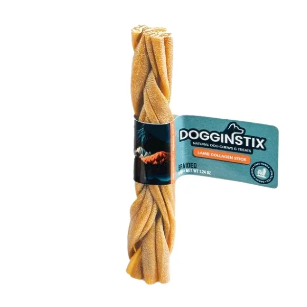 DOGGINSTIX Braided Lamb Collagen Natural Dog Chews 6&quot;