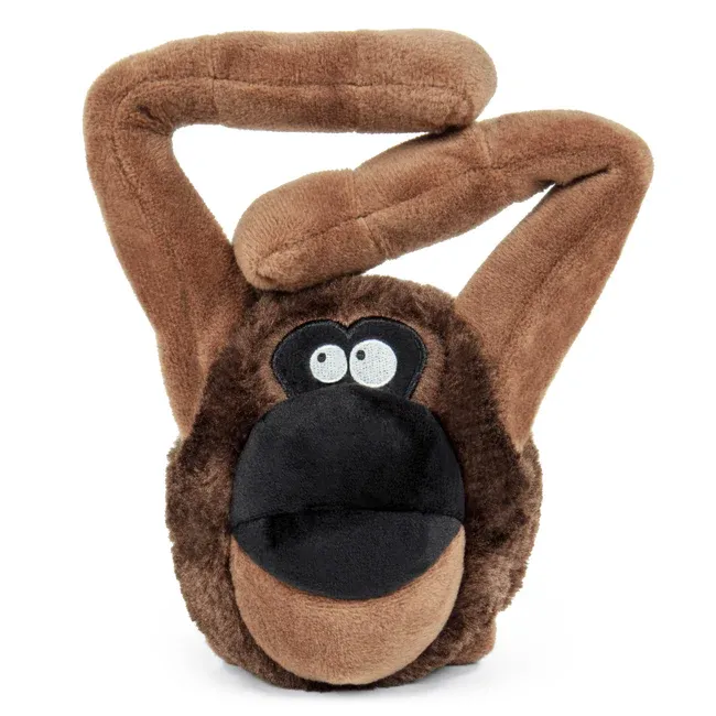 goDog Action Plush Brown Ape with Chew Guard Technology Animated Squeaker Dog Toy