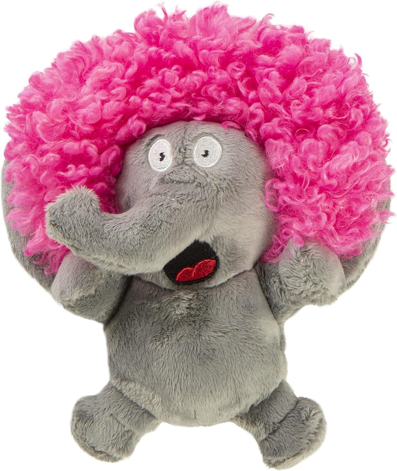 goDog Silent Squeak Crazy Hairs Elephant Large Dog Toy