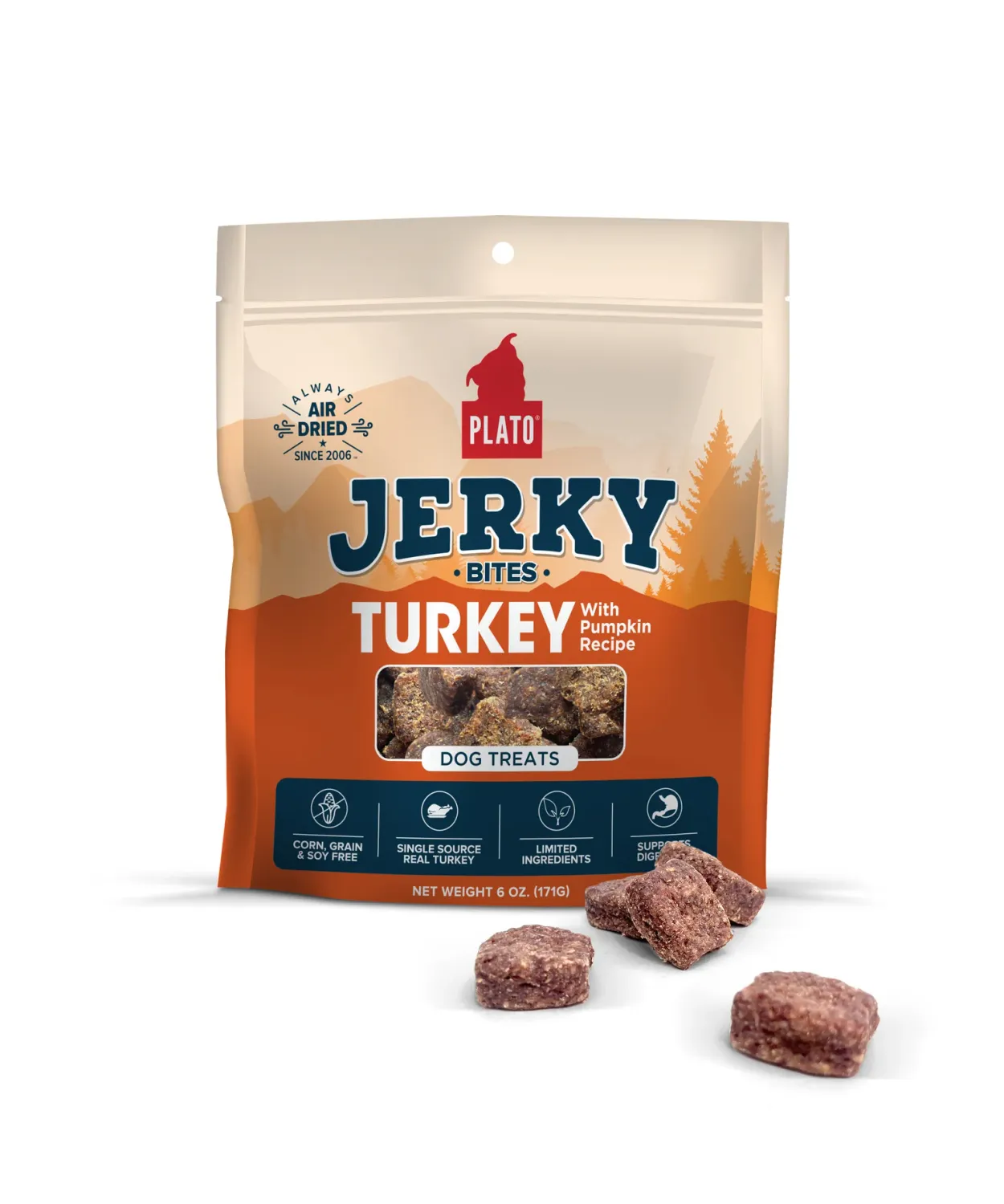 Plato Pet Treats Jerky Bites Turkey with Pumpkin 170g