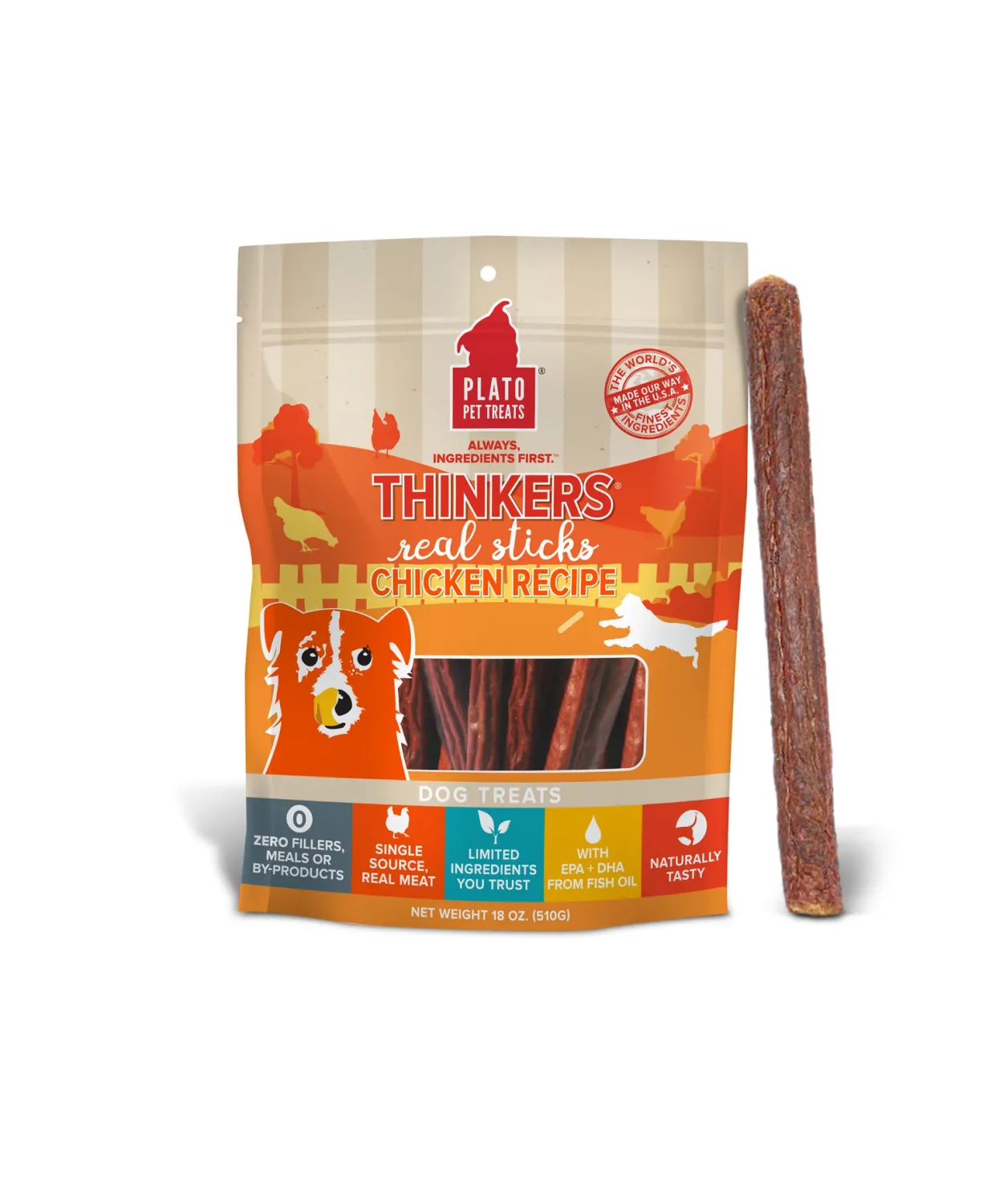 Plato Thinkers Chicken Meat Stick Dog Treats 283g