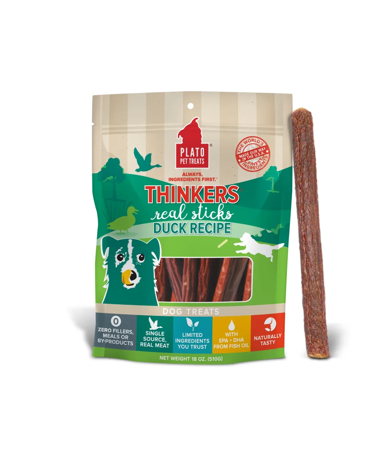 Plato Thinkers Duck Meat Stick Dog Treats 283g