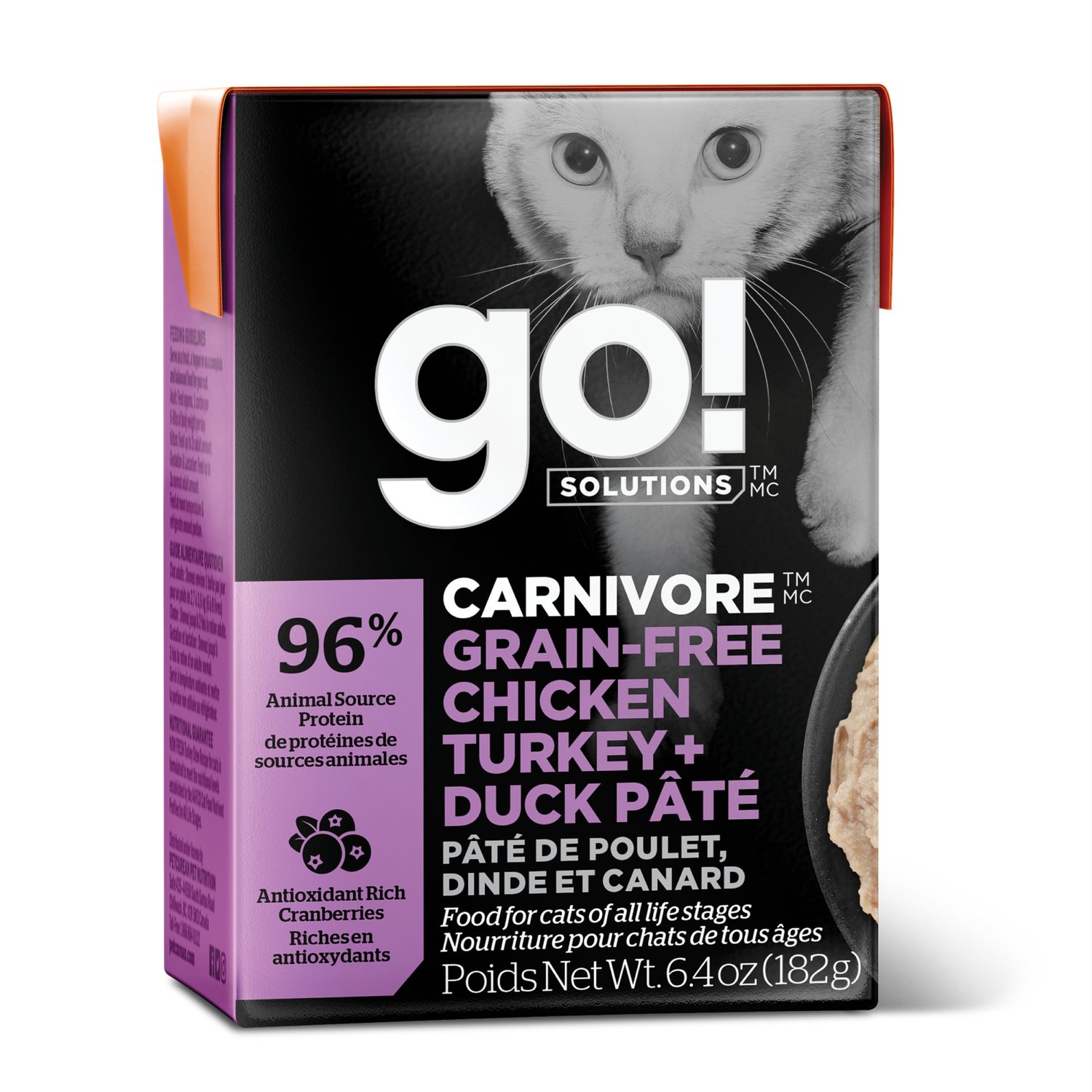 Go! Solutions Carnivore Grain Free Chicken, Turkey + Duck Pâté for cats 6.4oz