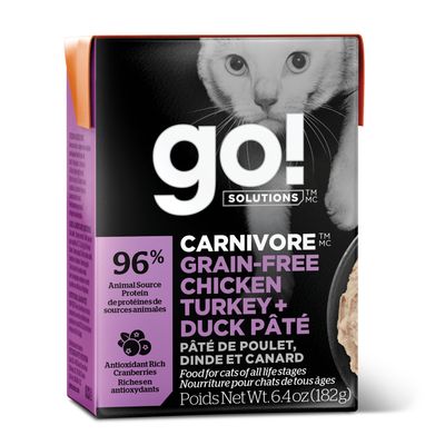 Go! Solutions Carnivore Grain Free Chicken, Turkey + Duck Pâté for cats 6.4oz