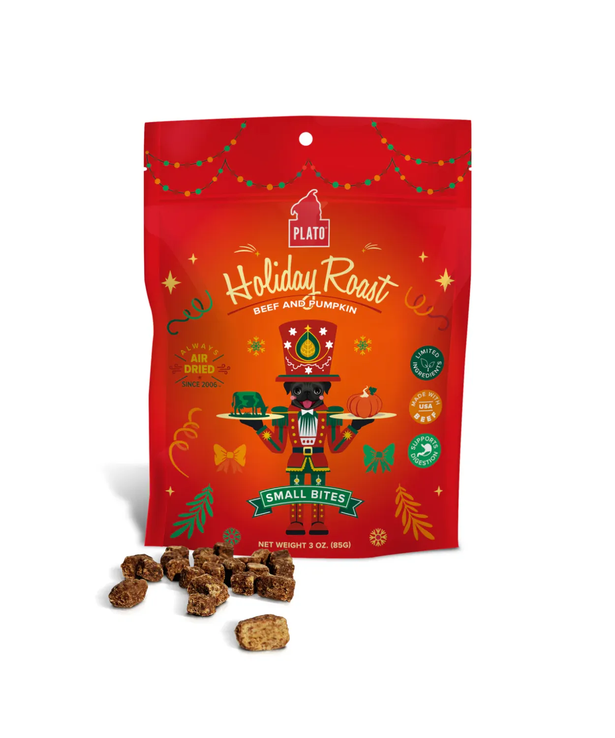 Plato Pet Treats Holiday Roast Small Bites Beef &amp; Pumpkin 85g