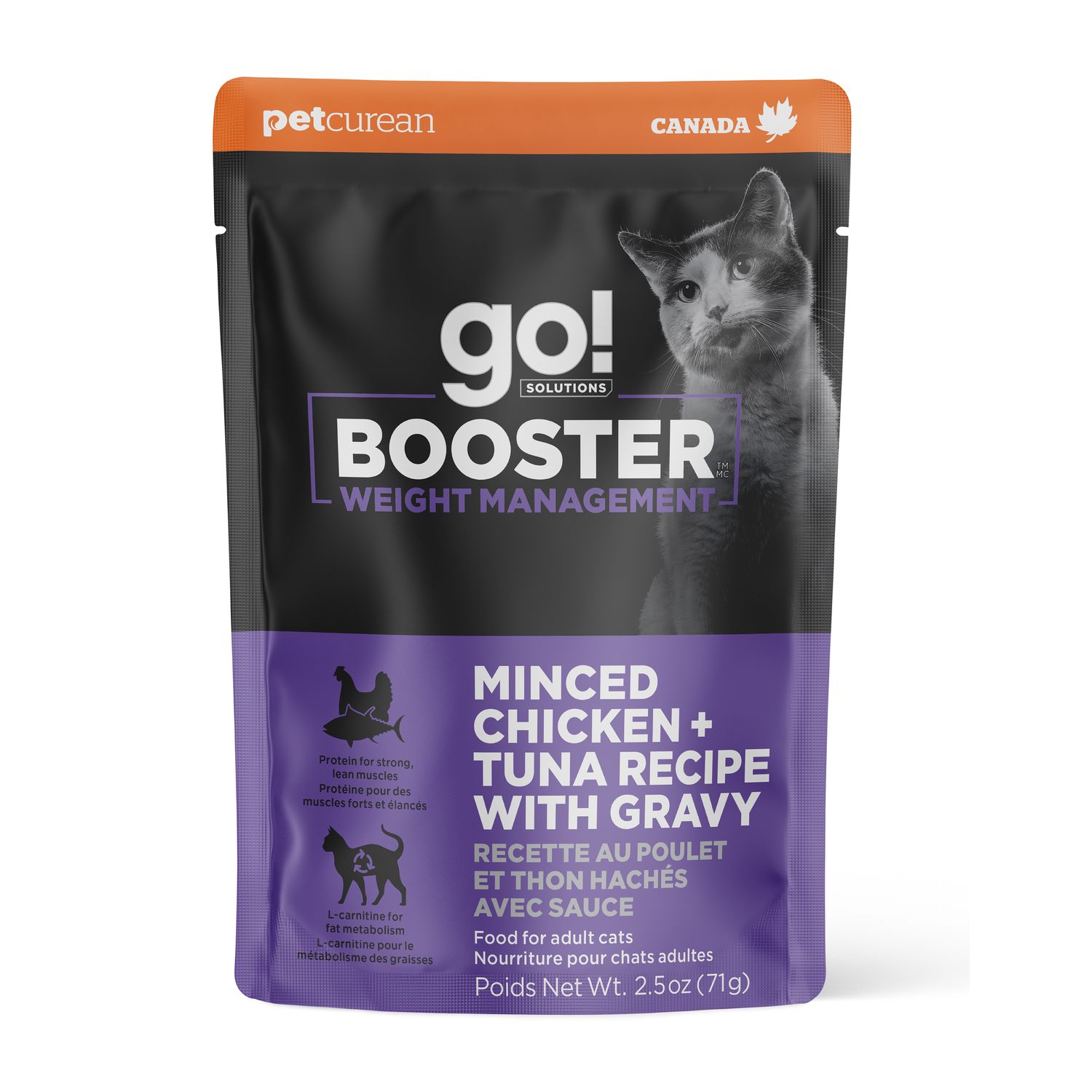 Go! Booster Weight Management Minced Chicken + Tuna with gravy for cats 2.5oz