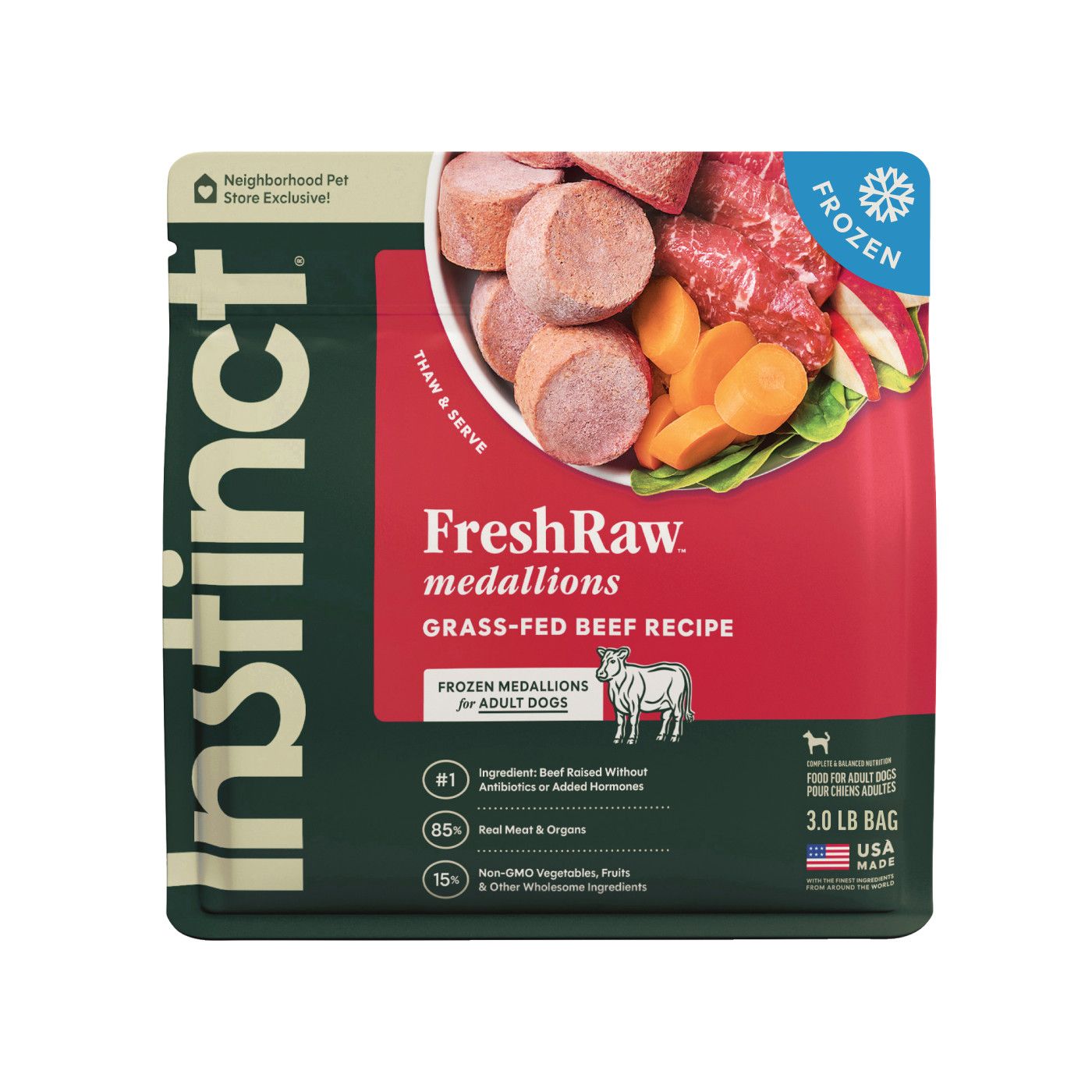 Instinct FreshRaw Medallions Grass-Fed Beef Recipe Dog Food 3lb