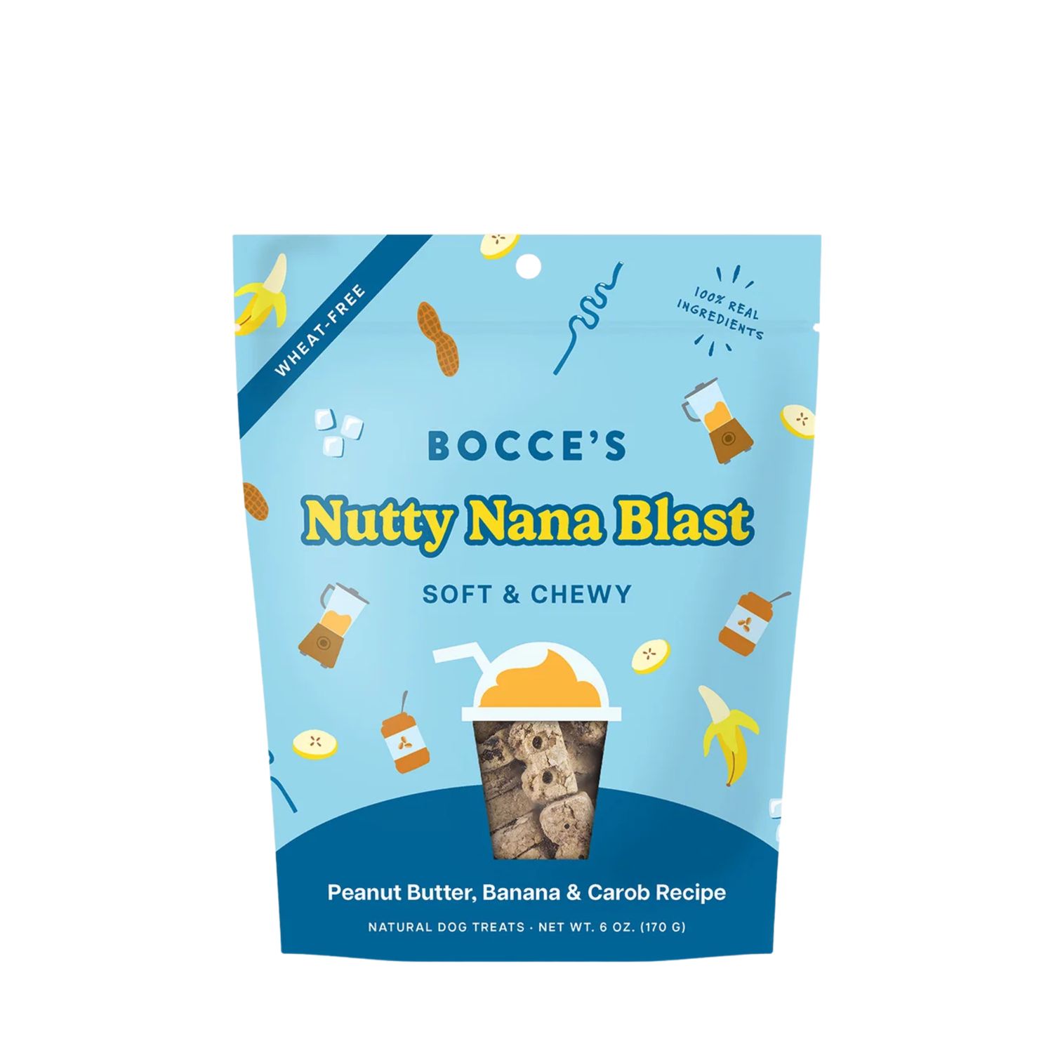 Bocce's Bakery Nutty Nana Blast Peanut Butter, Banana &amp; Carob Recipe Shake Soft &amp; Chewy Dog Treat 6oz