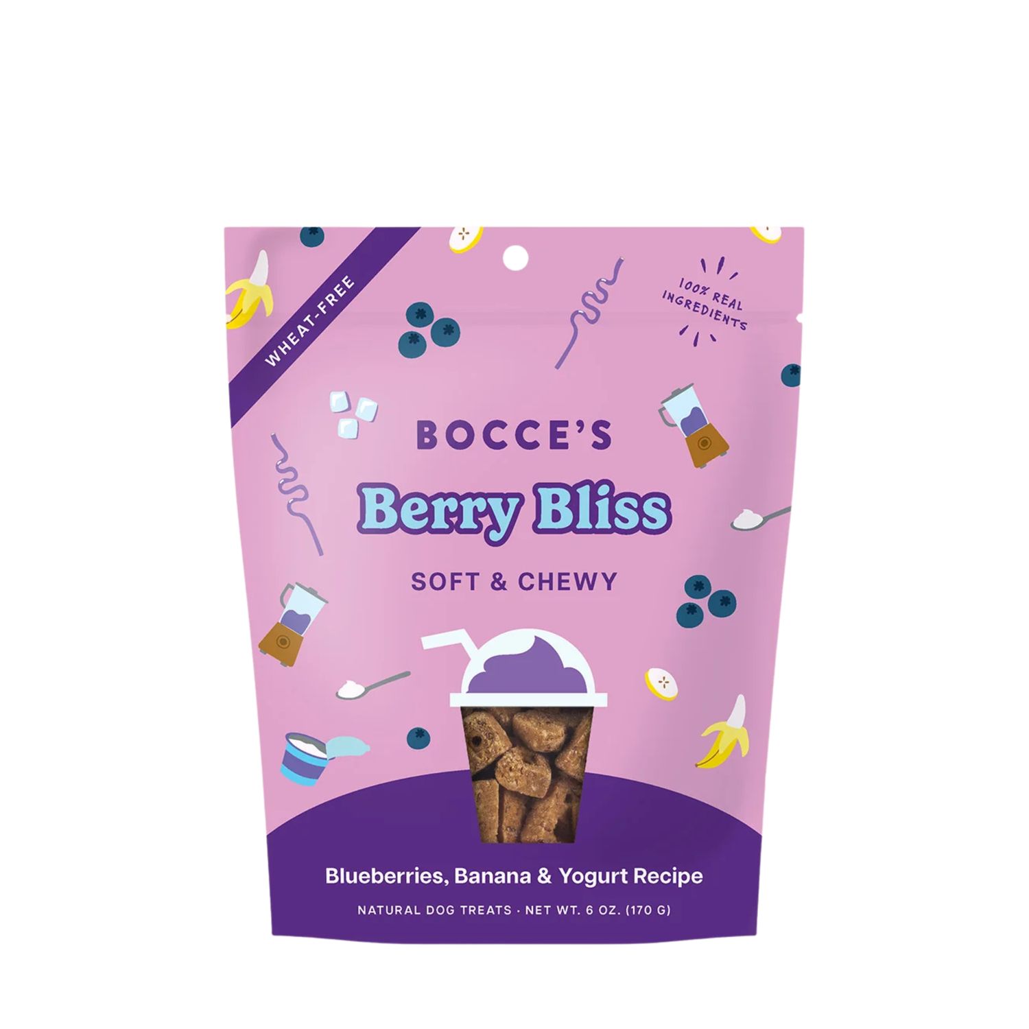 Bocce's Bakery Berry Bliss Blueberries, Banana &amp; Yogurt Recipe Soft &amp; Chewy Dog Treats 6oz