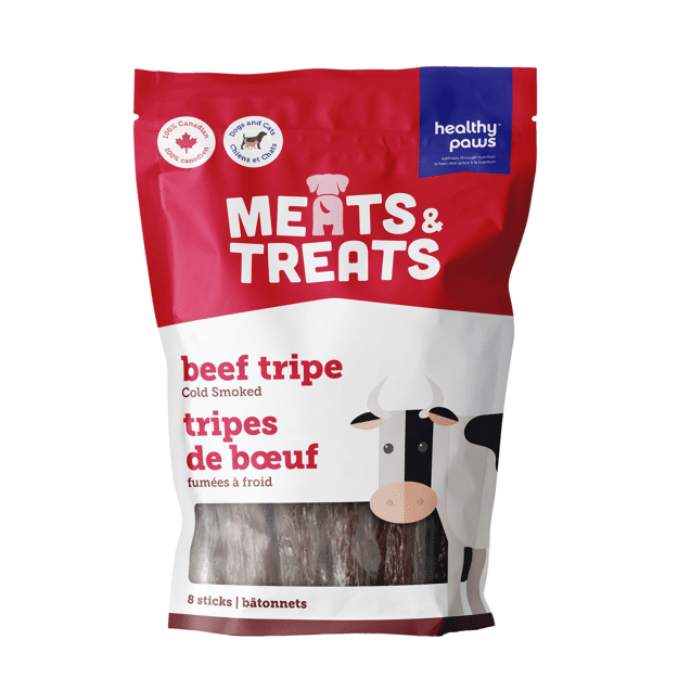 Healthy Paws Meats &amp; Treats - Cold Smoked Tripe Sticks Beef - 8 Sticks