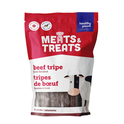 Healthy Paws Meats &amp; Treats - Cold Smoked Tripe Sticks Beef - 8 Sticks