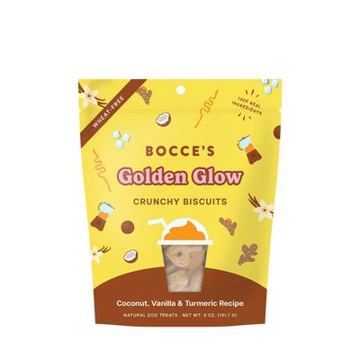 Bocce's Bakery Golden Glow Coconut, Vanilla &amp; Turmeric Recipe Crunchy Biscuits Dog Treats 5oz