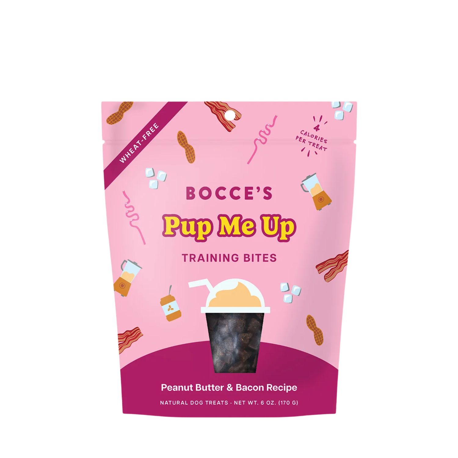 Bocce's Bakery Pup Me Up Peanut Butter &amp; Bacon Recipe Training Bites Dog Treats 6oz