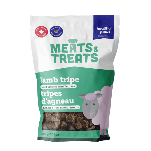 Healthy Paws Meats &amp; Treats - Cold Smoked Tripe Mini Trainers Lamb 200g