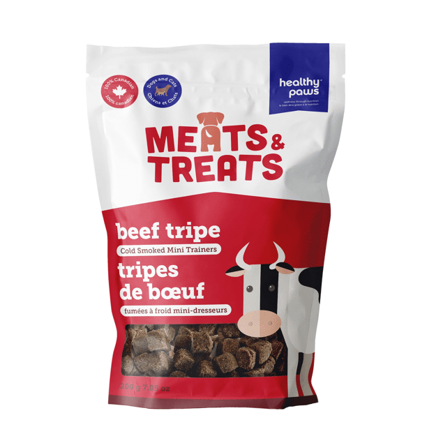 Healthy Paws Meats &amp; Treats - Cold Smoked Tripe Mini Trainers Beef 200g