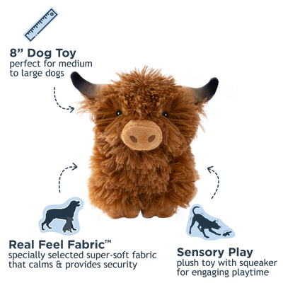 Tall Tails Highland Cow with Squeaker Dog Toy