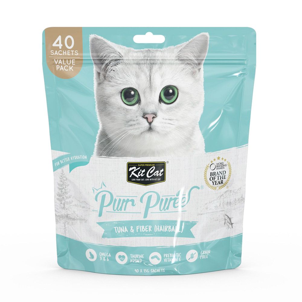 Kit Cat Purr Purées Tuna &amp; Fibre ( Hairball) Cat Treat 40x15gm