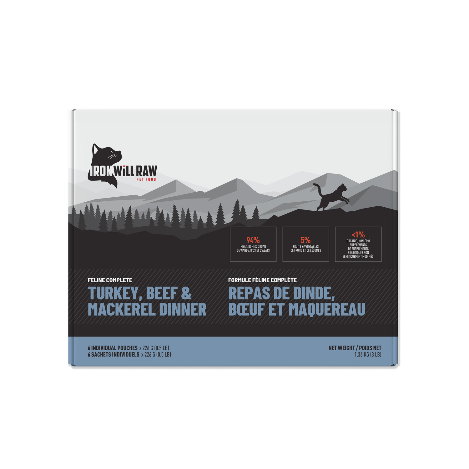 Iron Will Raw Feline Complete Turkey, Beef &amp; Mackerel Dinner Frozen Cat Food 3lb