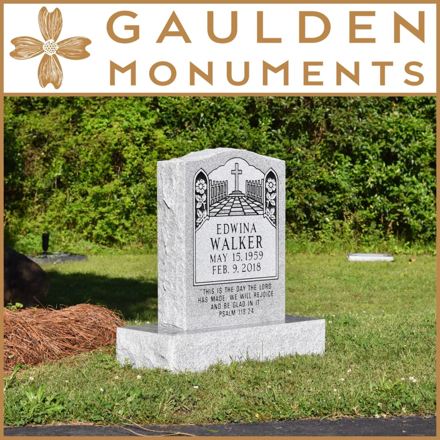 Single Upright Headstone - Blue Ridge Gray Granite - 18" x 6" x 24"