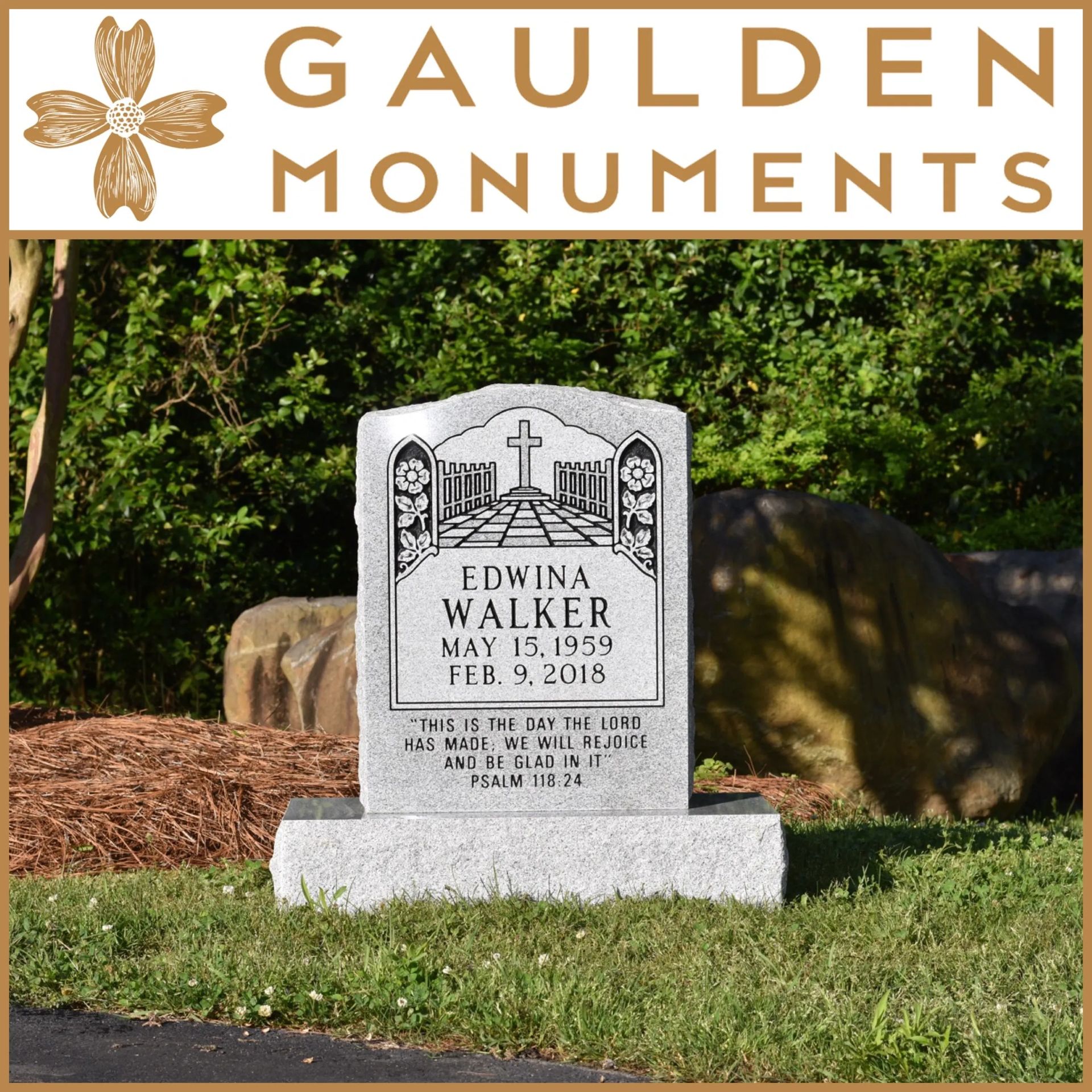 Single Upright Headstone - Blue Ridge Gray Granite - 18