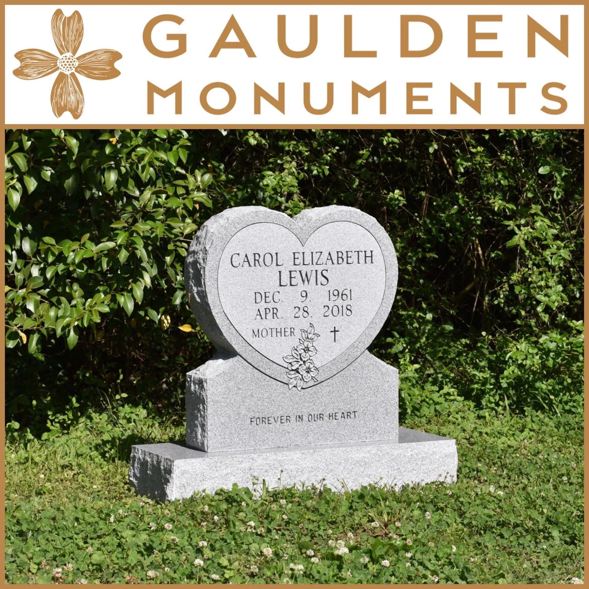 Large Heart Shape Single Upright Headstone - Blue Ridge Gray Granite - 24