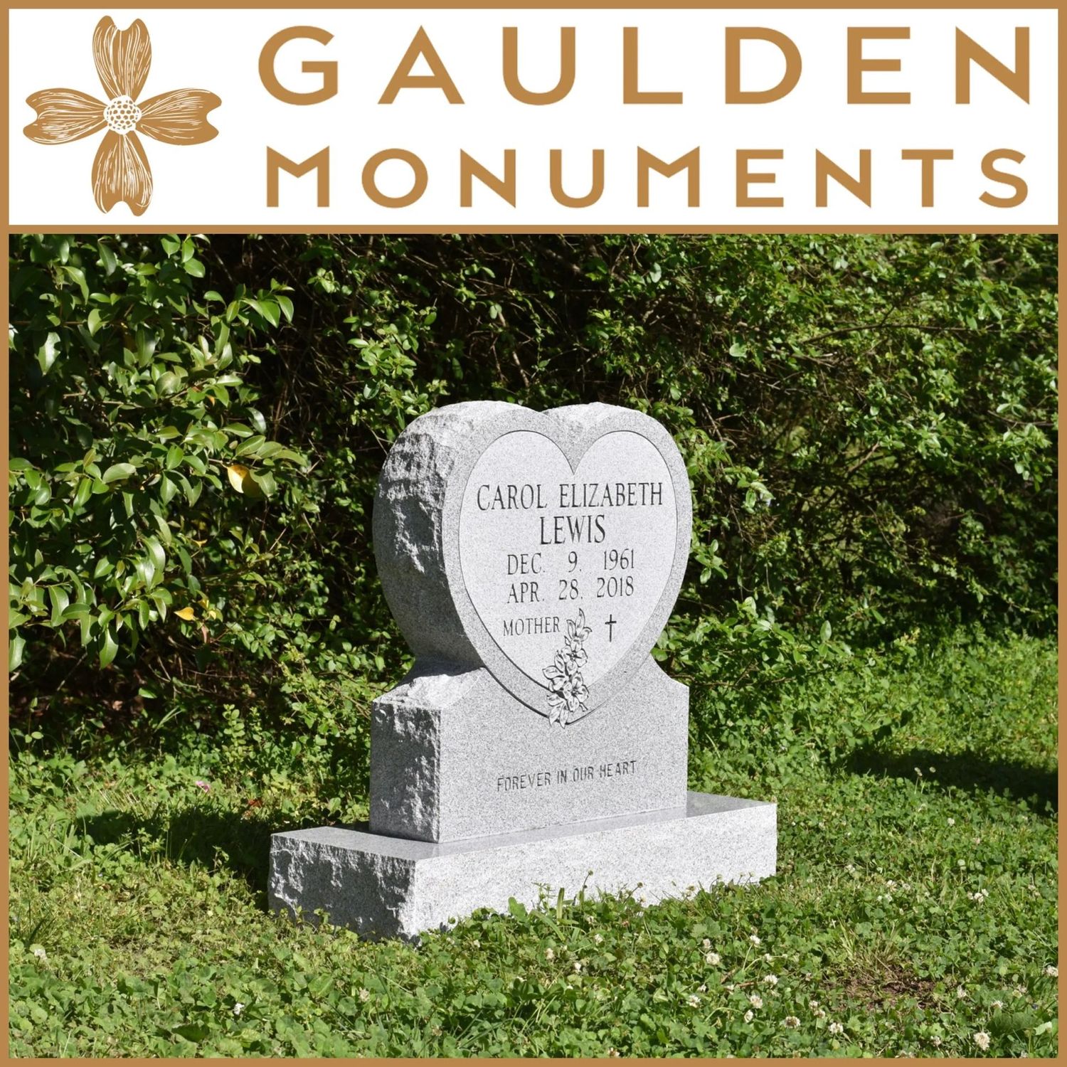 Large Heart Shape Single Upright Headstone - Blue Ridge Gray Granite - 24" x 6" x 26"