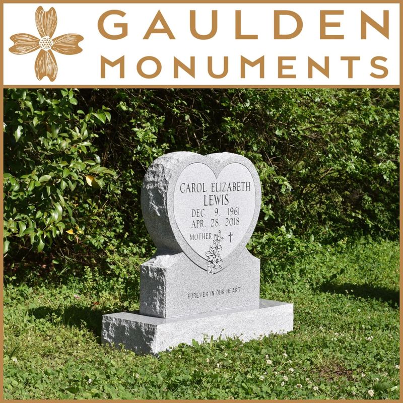 Large Heart Shape Single Upright Headstone - Blue Ridge Gray Granite - 24" x 6" x 26"
