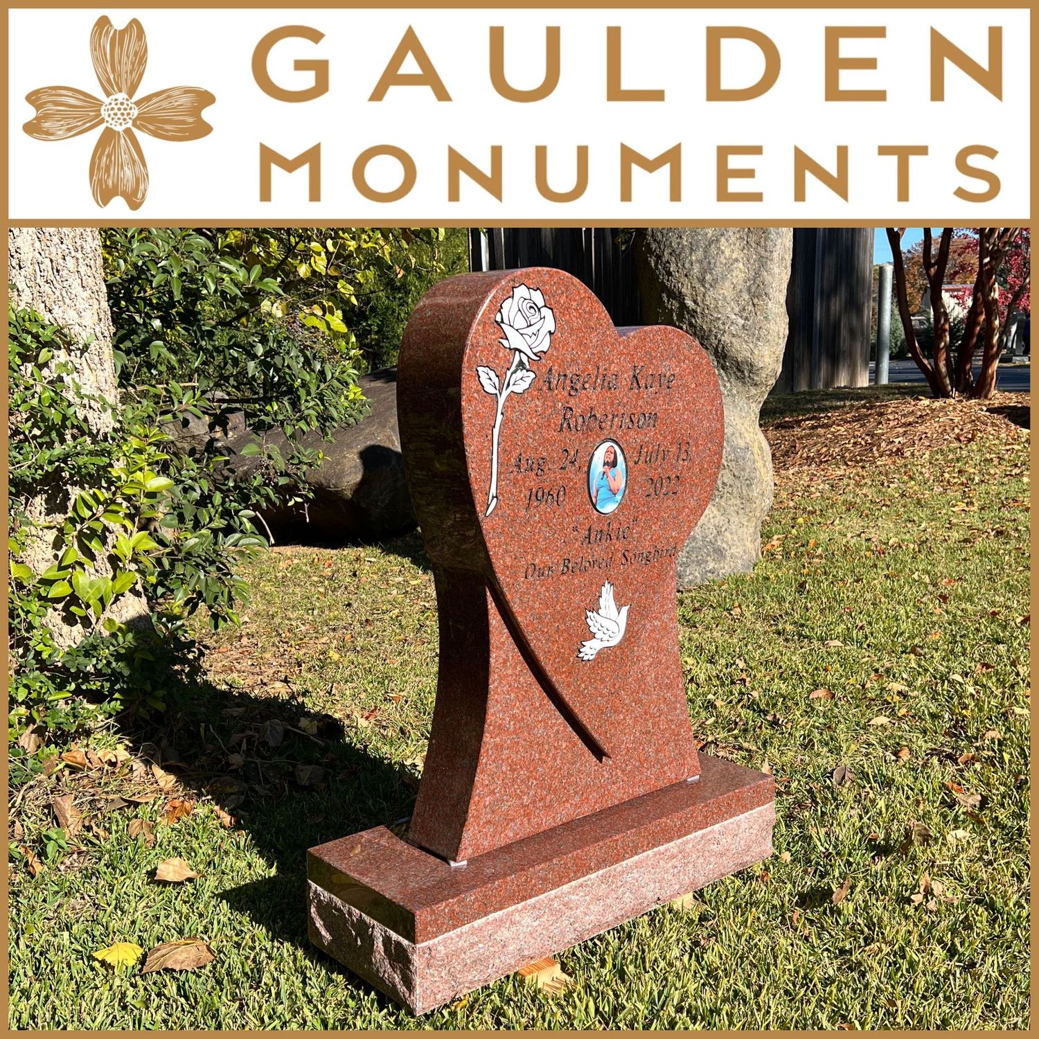 Single Tear Dropped Heart Monument in Ruby Red Granite