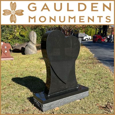 Single Tear Dropped Heart Monument in Jet Black Granite