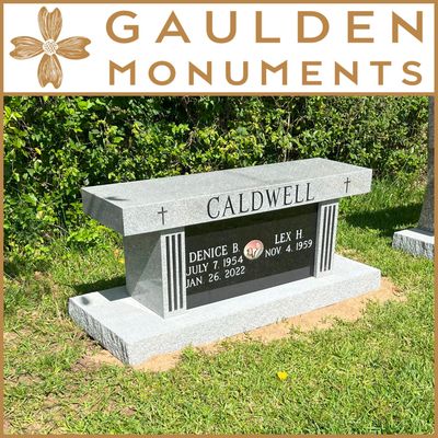 Fluted Column Cremation Bench - Gray Granite with Black Accent Panels