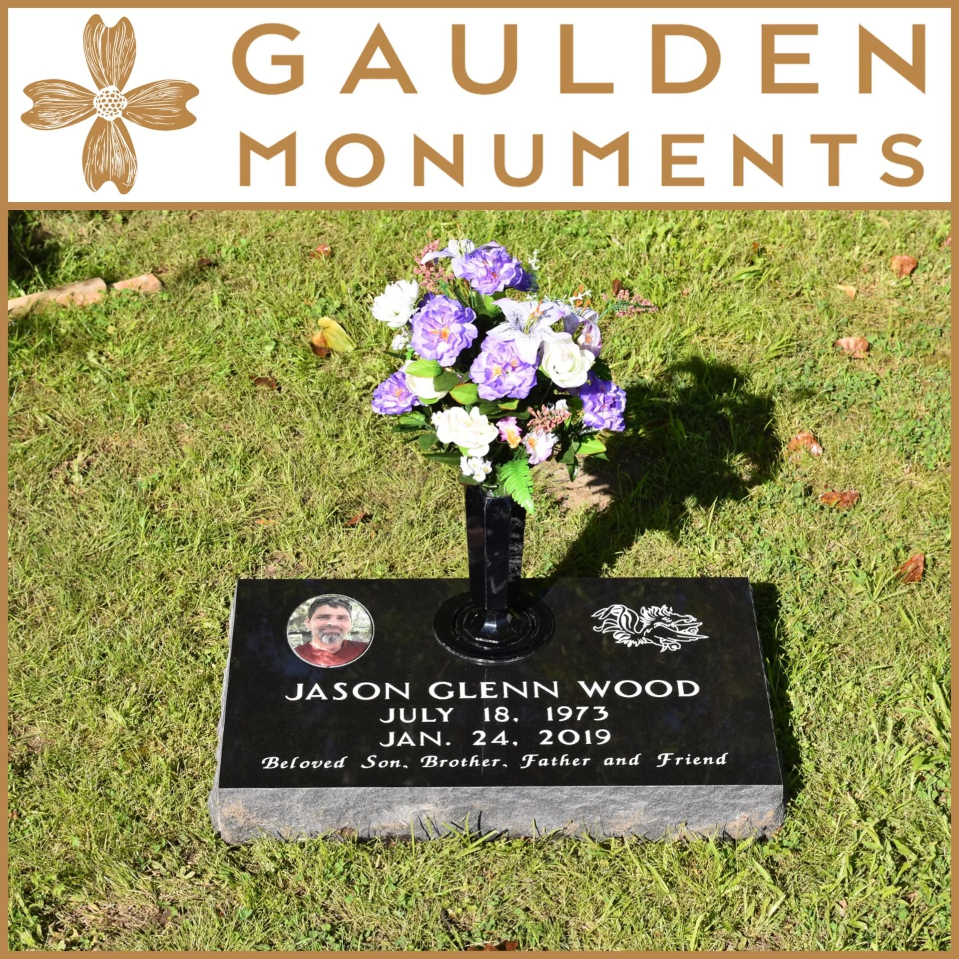 Premium Memorial Bundle in Jet Black: Memorial, Custom Engraving, Porcelain Photo & Flower Vase - 32