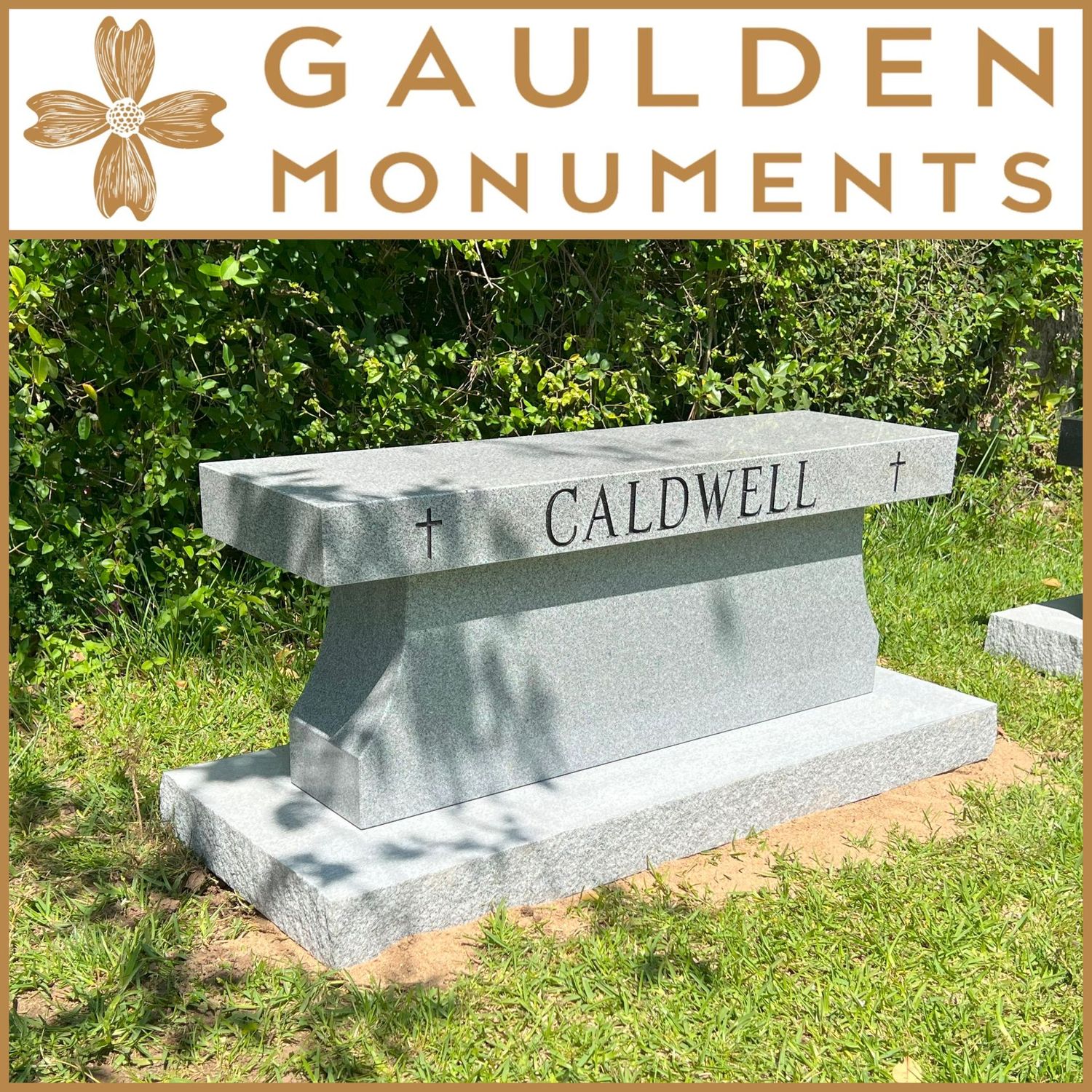 Center Support Cremation Bench with space inside for 2 Cremation Urns - Gray Granite