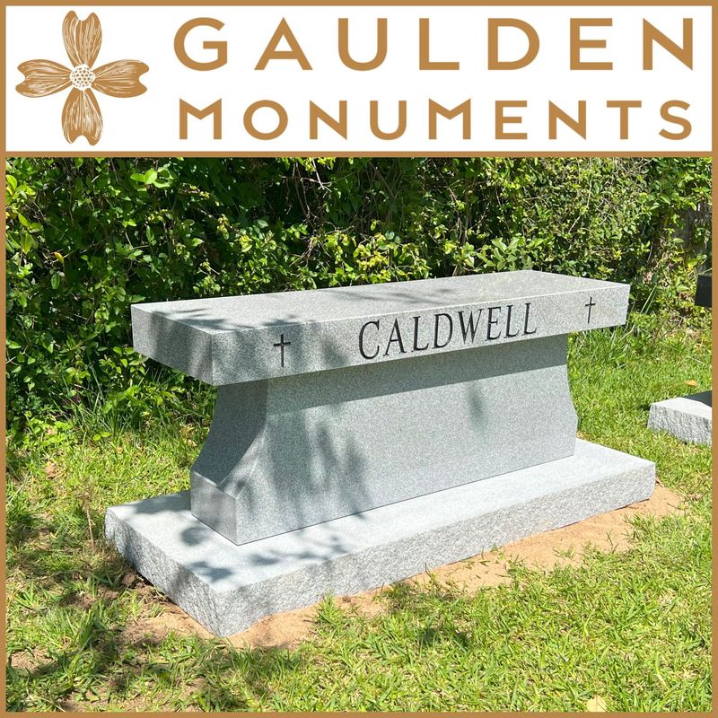 Center Support Cremation Bench with space inside for 2 Cremation Urns - Gray Granite