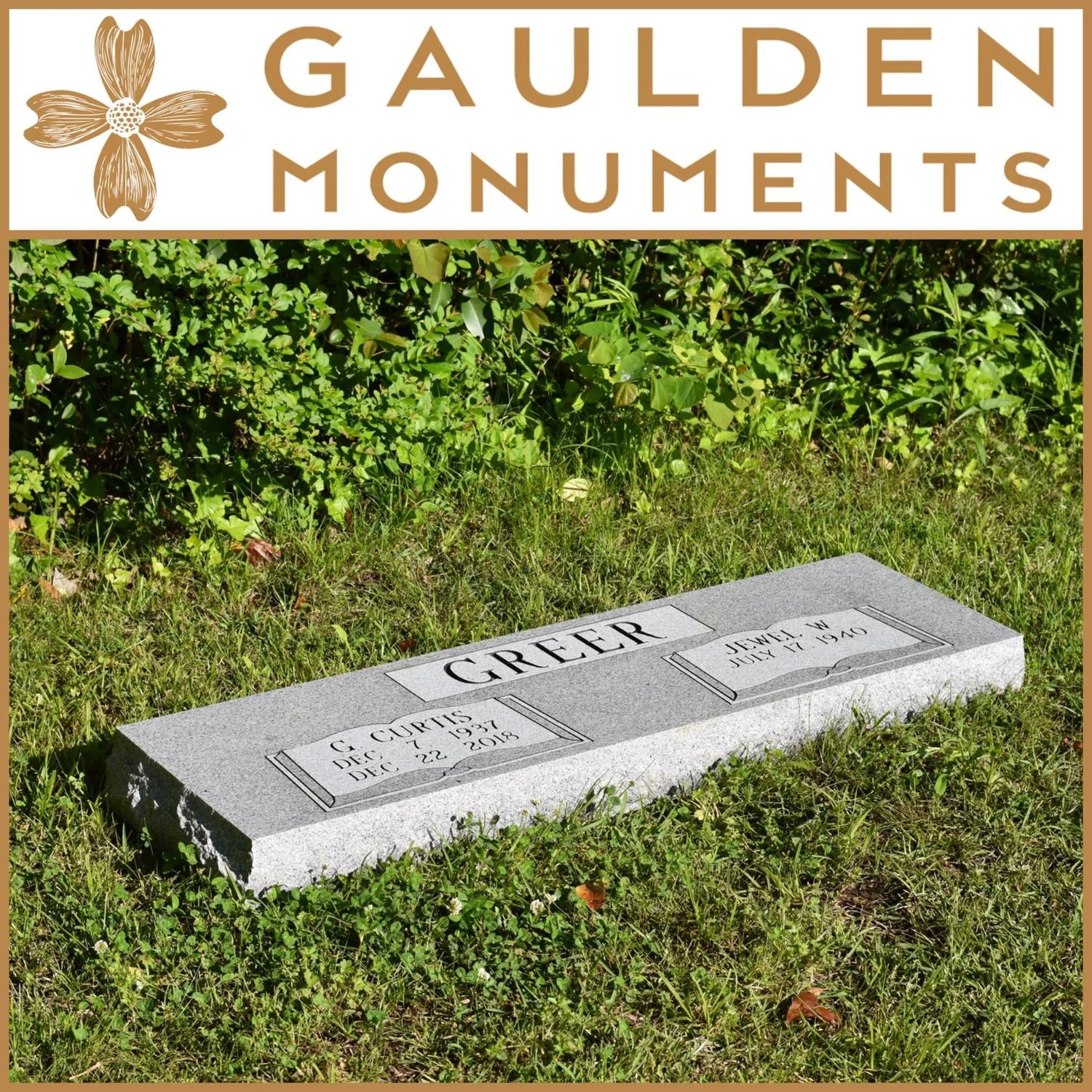 Companion Grass Level Memorial - Blue Ridge Gray Granite - 48" long x 14" wide x 4" thick