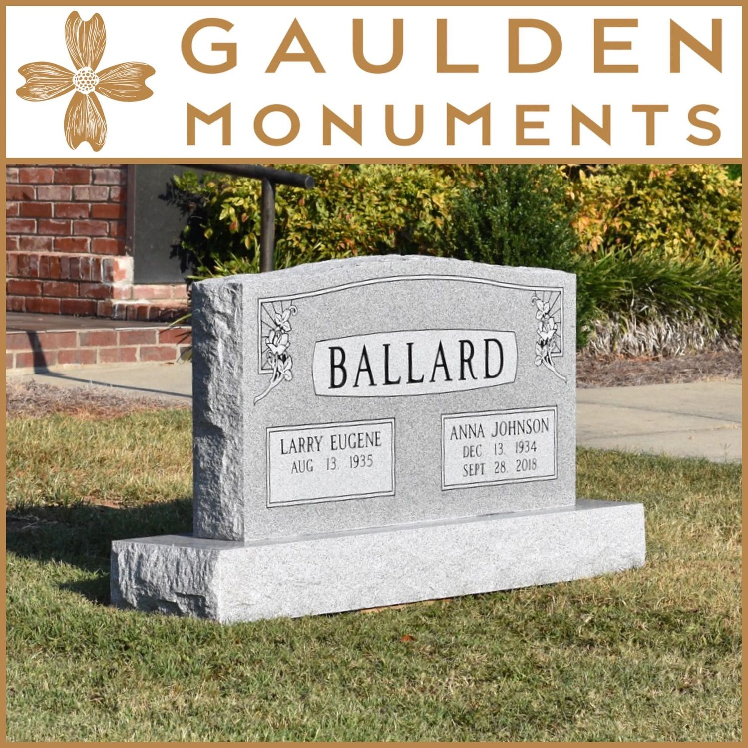 Large Companion Upright Headstone - Blue Ridge Gray Granite