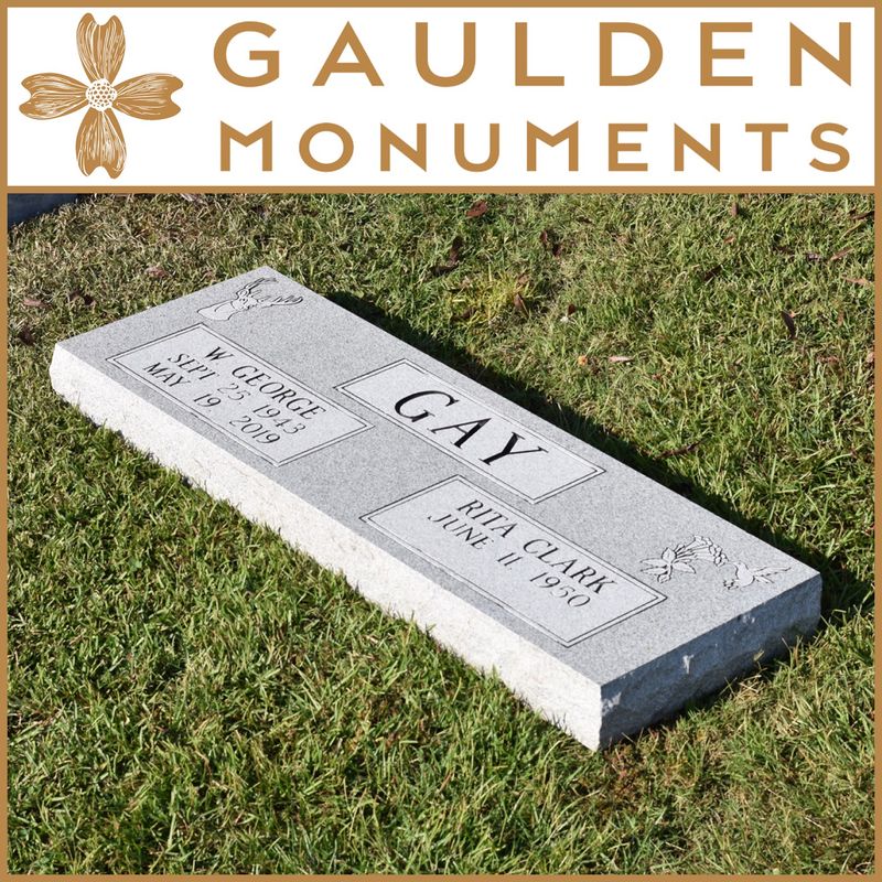 Premium Companion Grass Level Memorial - Blue Ridge Gray Granite - 48" long x 16" wide x 4" thick