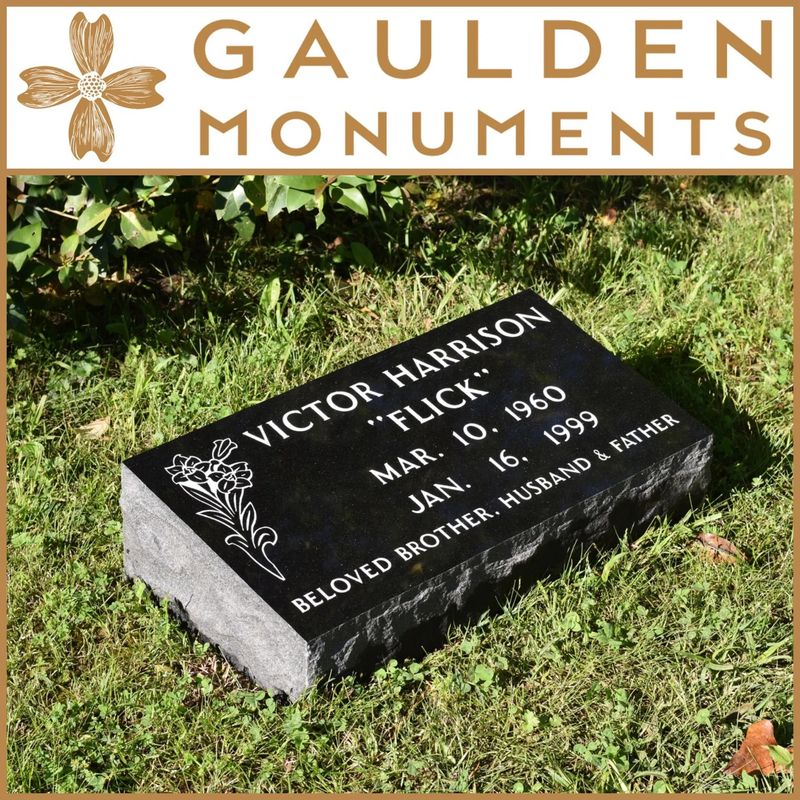 Single Bevel Memorial - Jet Black Granite - 24" long x 12" tall x 6" thick