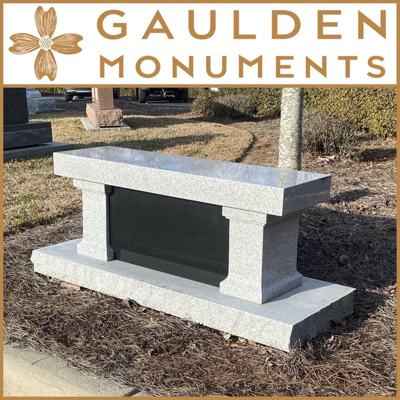 Tuscan Cremation Bench - Gray Granite with Black Accent Panels and Space for 2 or more Urns Tuscan Cremation Bench - Gray Granite with Black Accent Panels and Space for 2 or more Urns