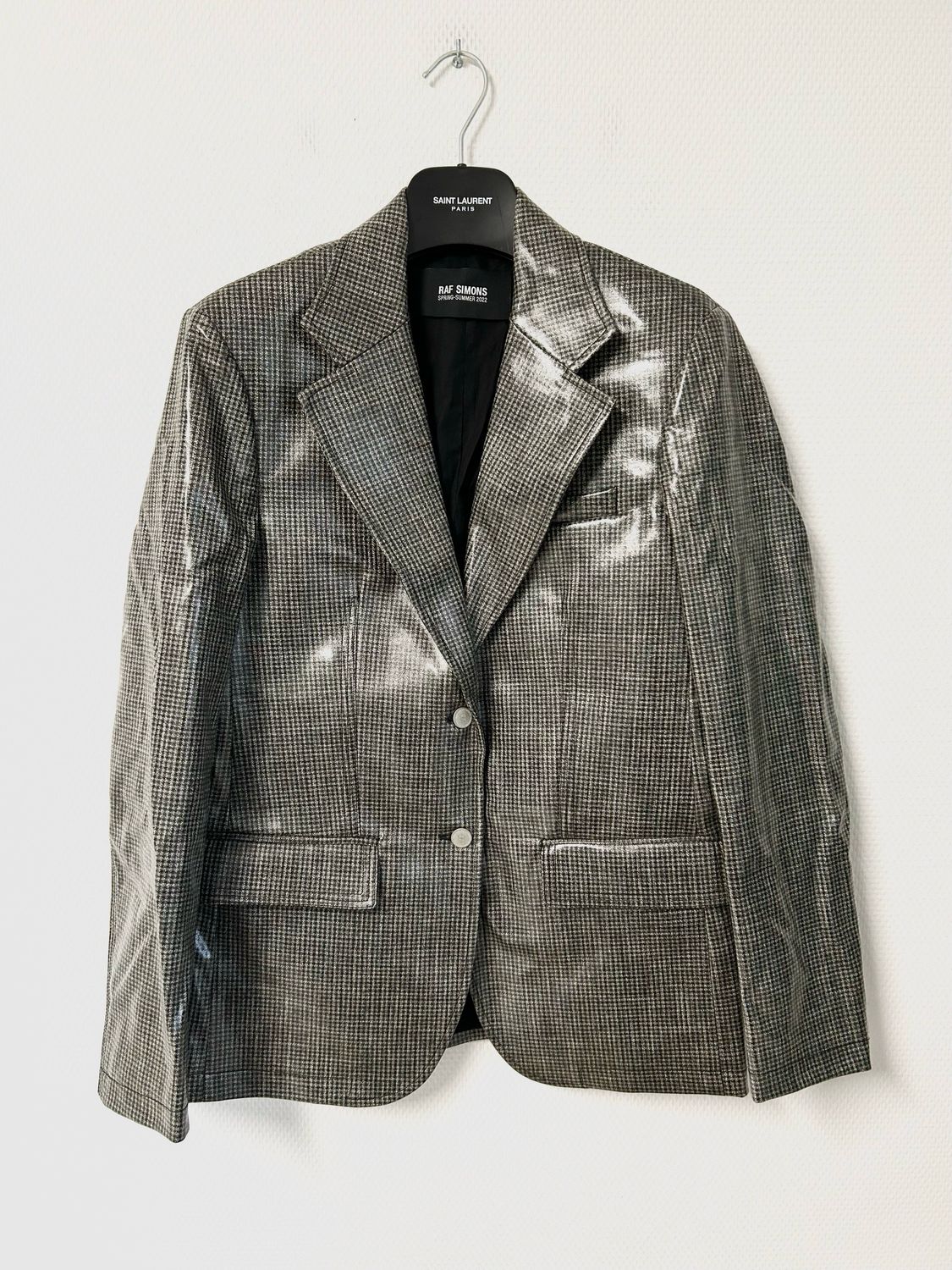 Raf Simons  SS2022 Sample Glossy PVC-Coated Houndstooth Blazer