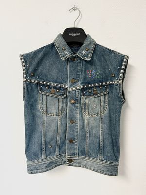 Saint Laurent Paris by Hedi Slimane 2015 Embellished Logo Denim Vest