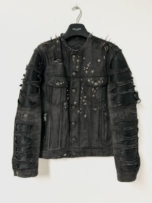 Balmain by Olivier Rousteing Spiked &amp; Star-Studded Denim Biker Jacket