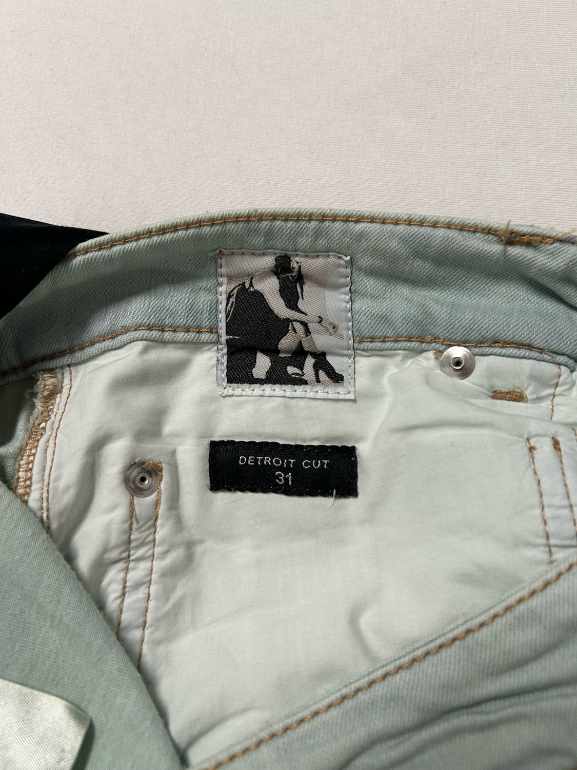 Rick Owens FW2021 Slashed Detroit Aqua Denim