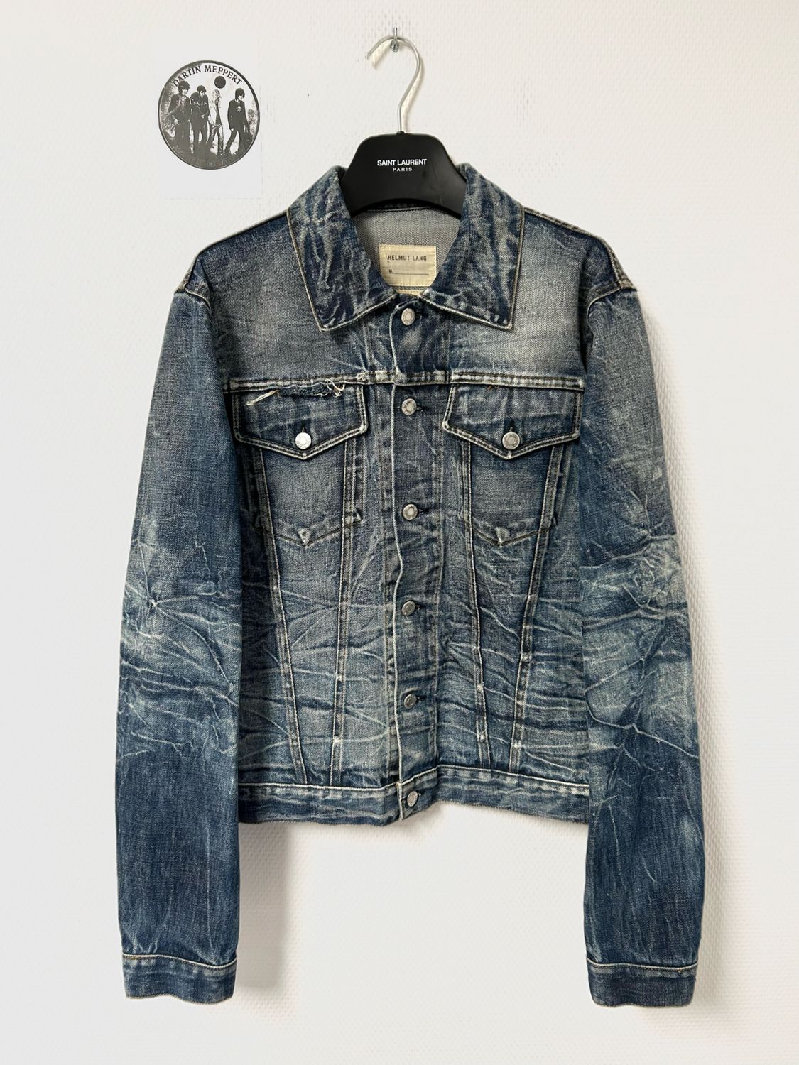 Helmut Lang 2004 Marble Wash Broken Denim Jacket