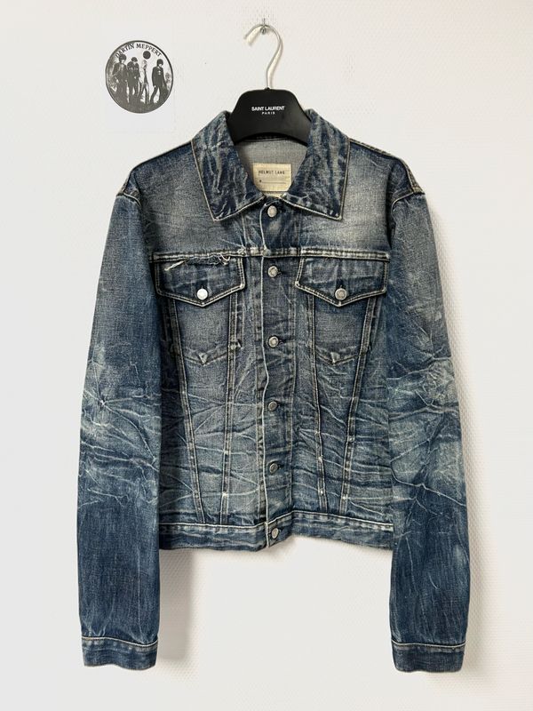 Helmut Lang 2004 Marble Wash Broken Denim Jacket