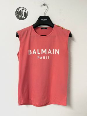 Balmain by Olivier Rousteing 2021 Pink Logo Tank Top Balmain by Olivier Rousteing 2021 Pink Logo Tank Top