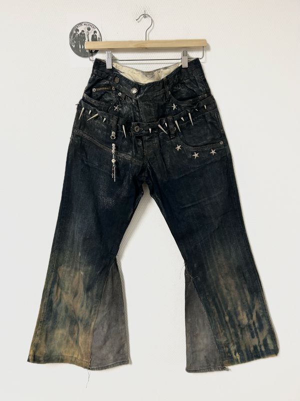 Dolce &amp; Gabbana by Domenico Dolce &amp; Stefano Gabbana  FW2003 Double-Waist Spiked Flared Jeans