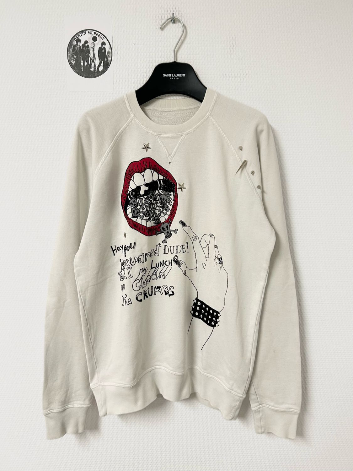 Dsquared2 by Dean &amp; Dan Caten FW2015 “Mouth and Skull” Punk Graphic Spiked Sweatshirt