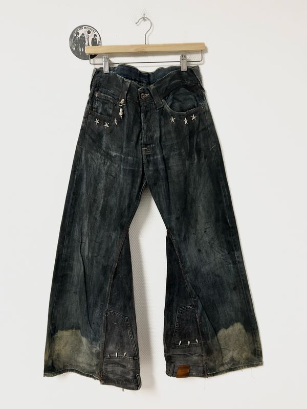 Evisu by Hidehiko Yamane  FW2006 Spiked Waxed Painted Flared Denim