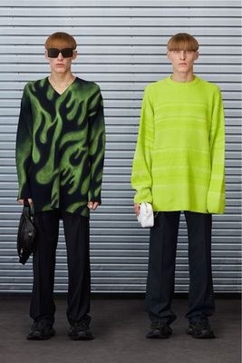 Balenciaga by Demna Resort 2020 “Flame” Spray-Paint Airbrush Graffiti Knit Sweater